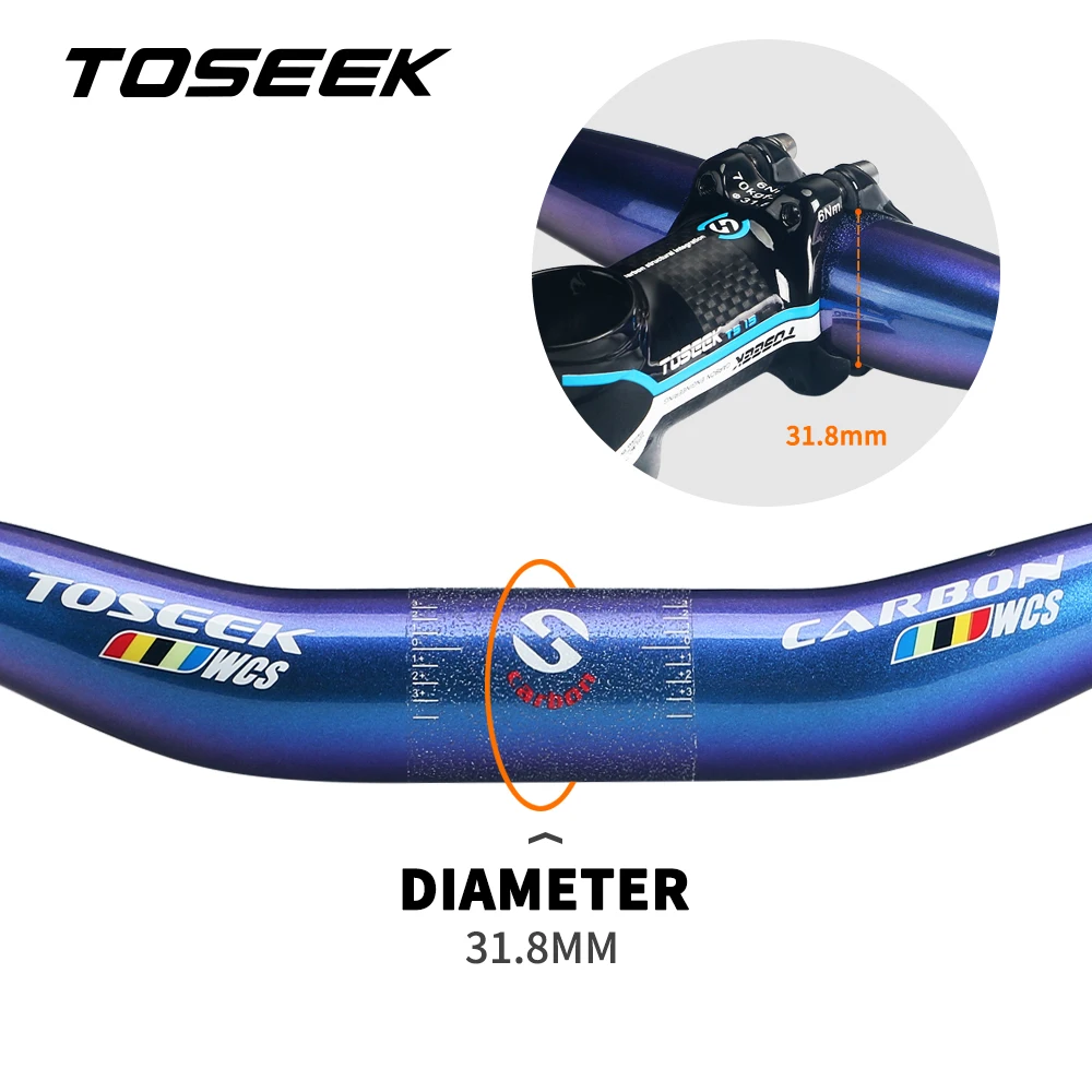 TOSEEK-Manillar de carbono WCS para bicicleta de montaña, 31,8x580-760mm, deslumbrante, azul a morado