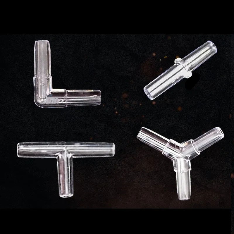 10 Uds. Conectores de tubos de aerolínea para acuario de 4mm, juntas de mangueras de válvula en línea de plástico, accesorios de bomba de aire en forma de T/Cruzado/codo/Y