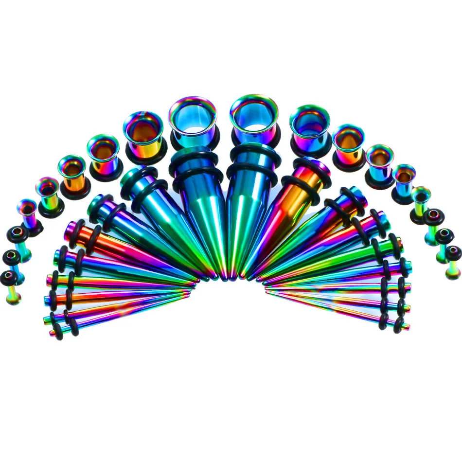 Juego de dilatadores de oreja de acero inoxidable, Kit de estiramiento, Tapers, ojales, tapones, expansor, Piercings corporales, 14G-00G, 36 unidades por lote