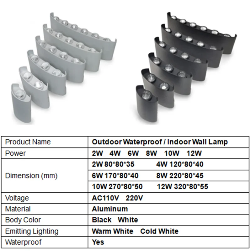 Lámpara LED de pared de aluminio para exteriores, iluminación impermeable IP65 para jardín, balcón, AC86-265, interior, dormitorio, sala de estar, escaleras