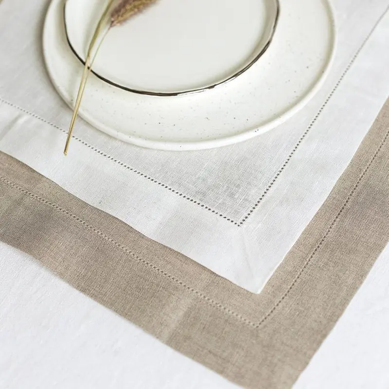 Servilletas blancas de 12 piezas, servilleta de cóctel con dobladillo para fiesta, boda, mantel, servilletas de lino, tela de algodón, servilleta para cena