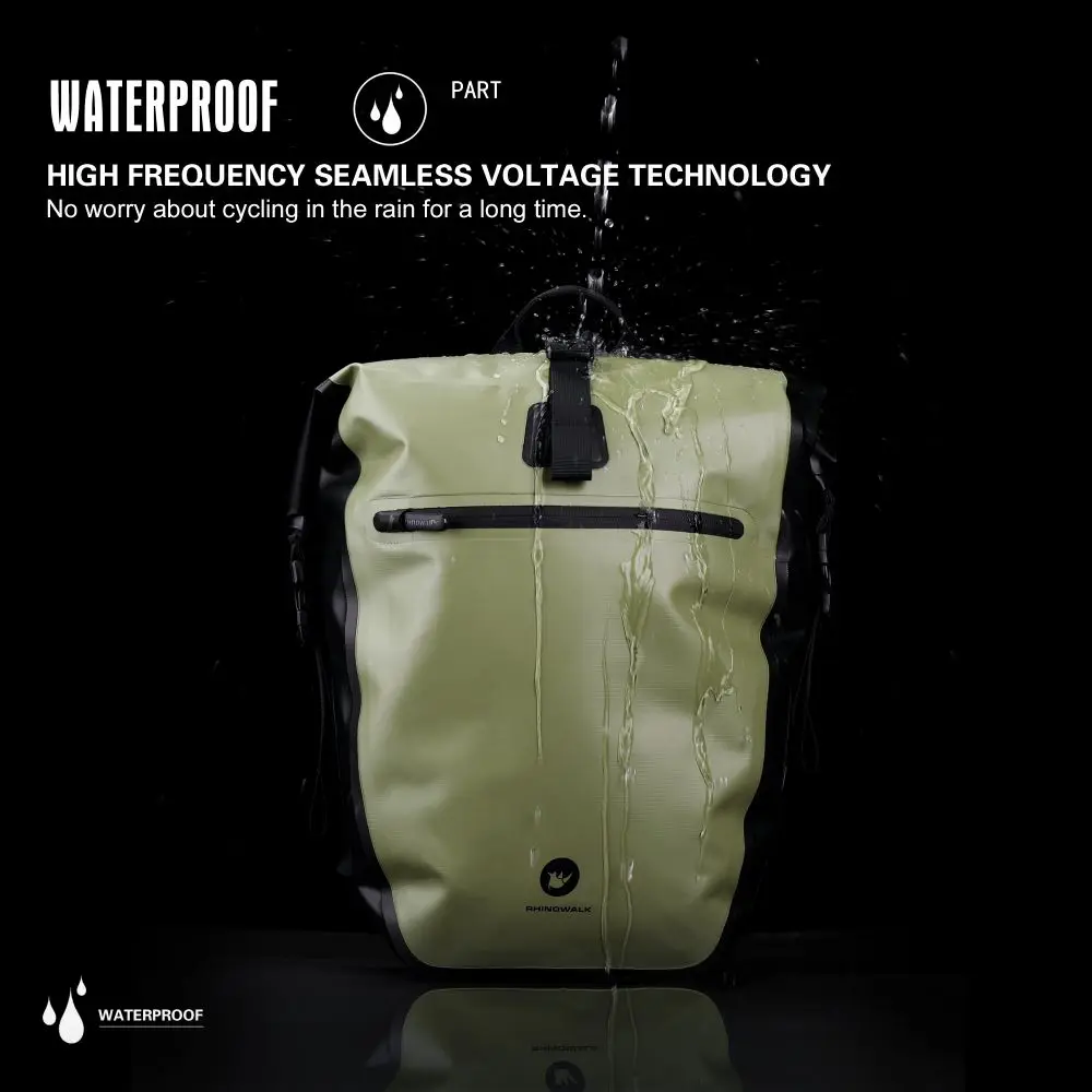 Bolsa y Alforja para Bicicleta Rhinowalk, 100% Impermeable, 27L de Capacidad, Alforja Trasera Multifuncional para Portaequipajes, Bolsas de Ciclismo