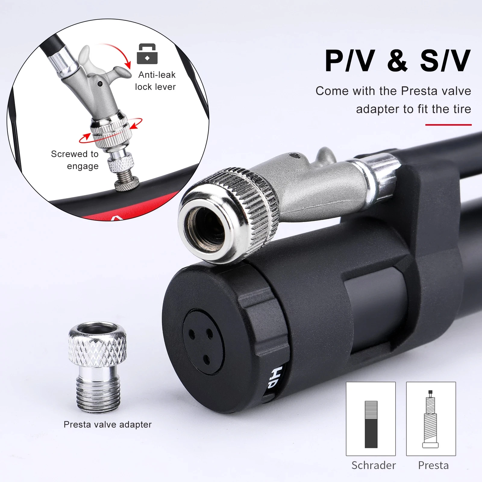 Bomba de Aire para Suspensión de Bicicleta Giyo MTB 300psi con Manómetro, Inflador de Neumáticos para Bicicleta con Válvulas Schrader y Presta, Bomba para Horquilla de Bicicleta