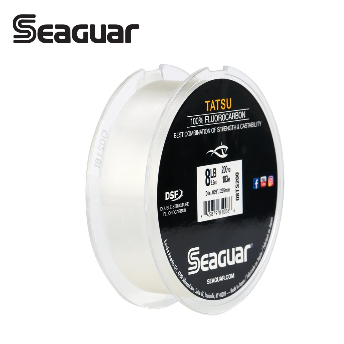 SEAGUAR-Hilo de Pesca de fluorocarbono TATSU, sedal de Pesca de 183M de fibra de carbono, monofilamento japonés, aparejos de Pesca de agua dulce, 6LB-12LB