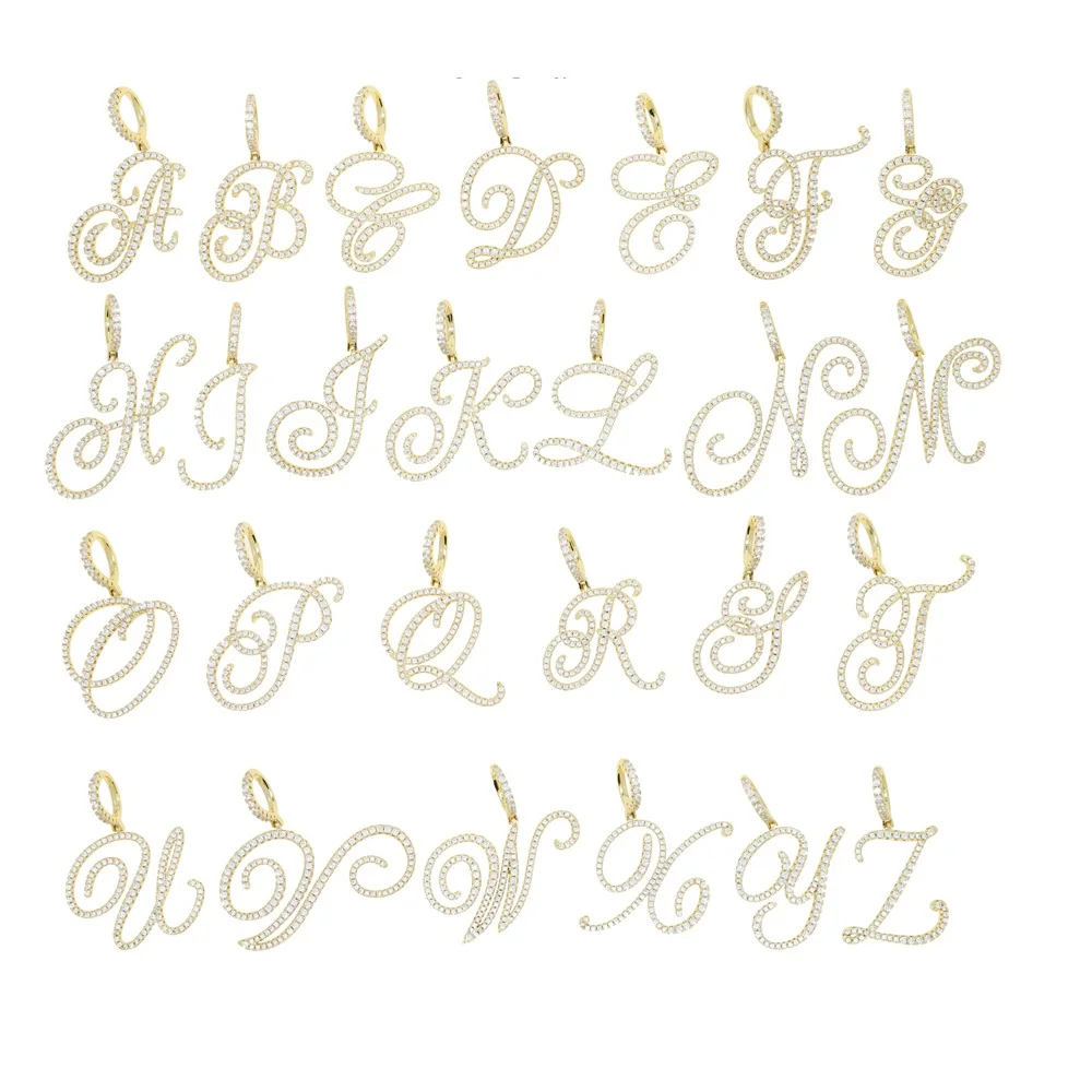 Collar con colgante de 26 letras iniciales cursivas, Micro pavé 5A, Zirconia cúbica CZ, joyería con nombre del alfabeto