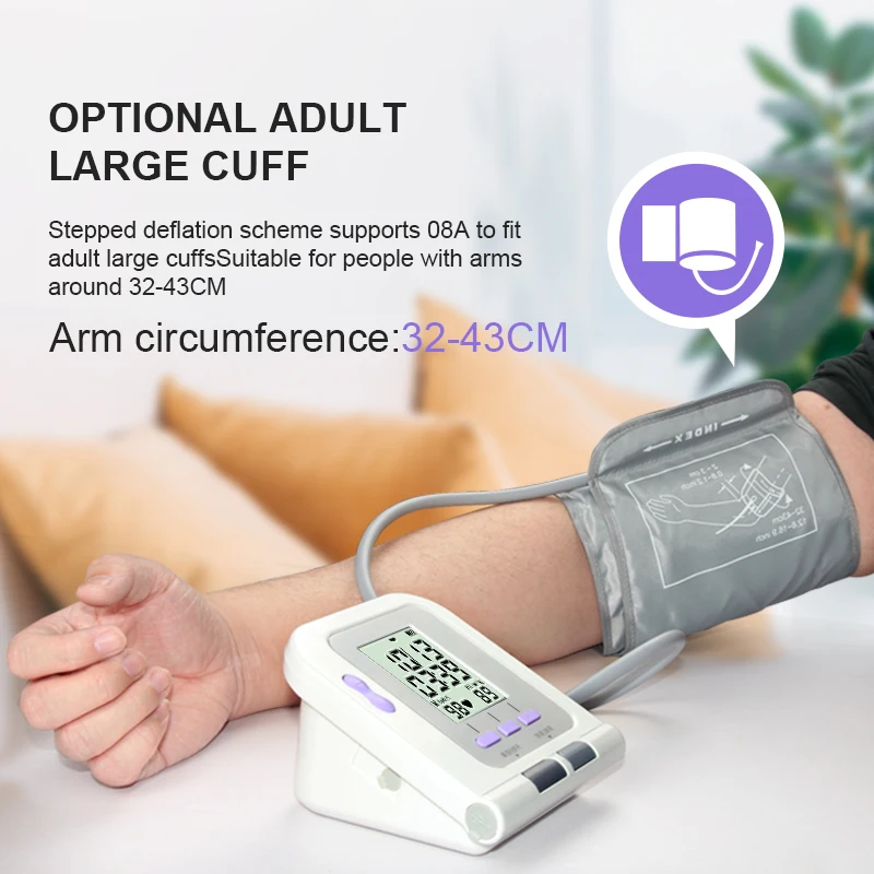 CONTEC08C Monitor de presión arterial Digital automático Monitor de presión arterial esfigmomanómetro medidor de pulso de ritmo cardíaco Monitor de pantalla grande