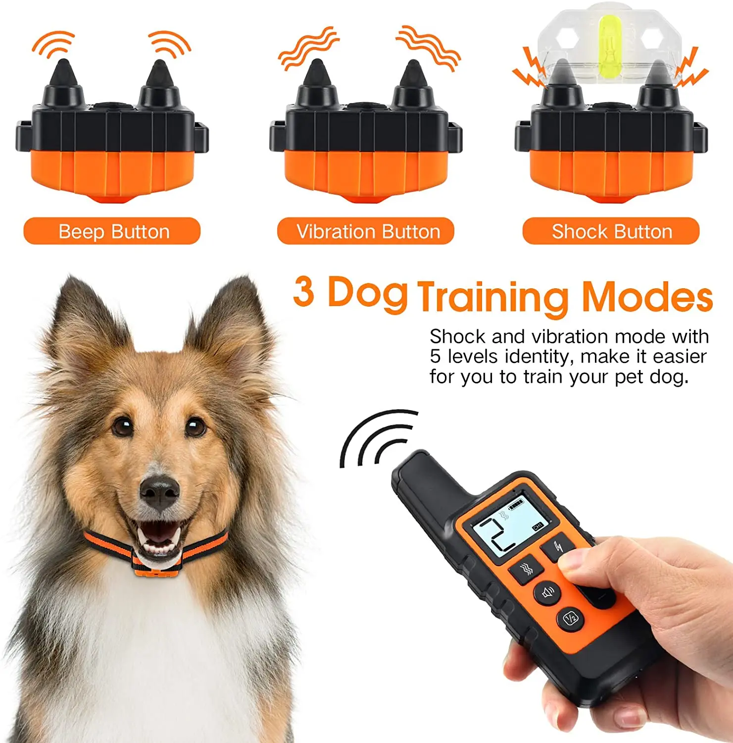 Collar de entrenamiento para perros, collares de choque recargables impermeables para perros con pitido de entrenamiento remoto, choque de vibración, Collar eléctrico para perros