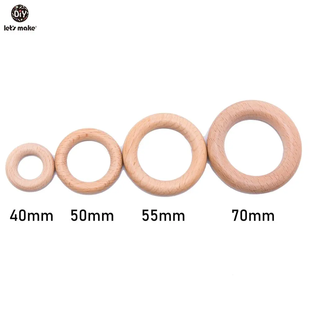 Let's Make-anillo de madera de haya, 50 unidades, 40/55/60/70mm, mordedor de madera, pulsera artesanal, manualidades, regalo, accesorio para la dentición, mordedor para bebé