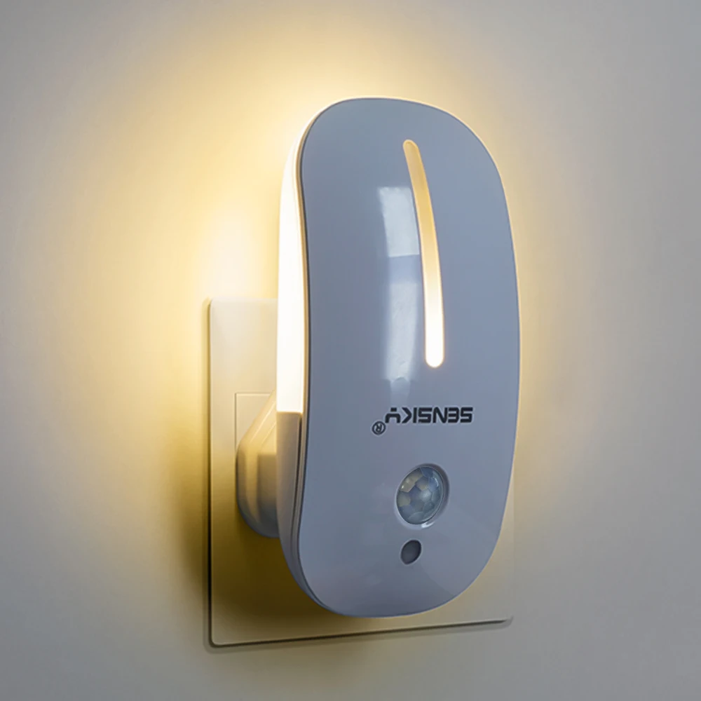 SENSKY Sensor de movimiento LED luz nocturna enchufe estadounidense enchufe UE enchufe británico para pasillo camino