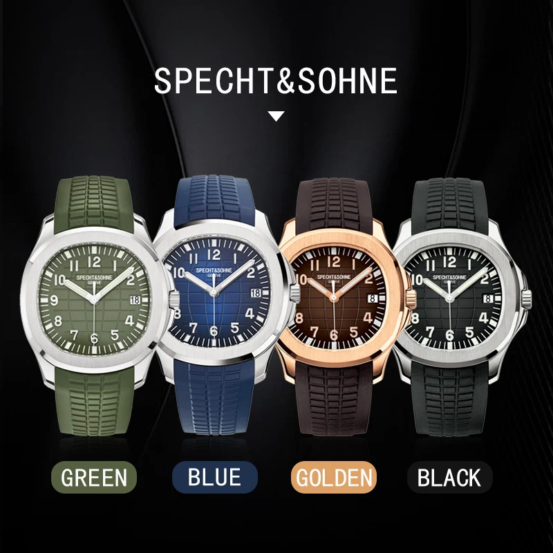 Relojes mecánicos automáticos de marca Specht & Sohne, relojes de pulsera deportivos, zafiro verde luminoso, resistente al agua hasta 50M, reloj Masculino