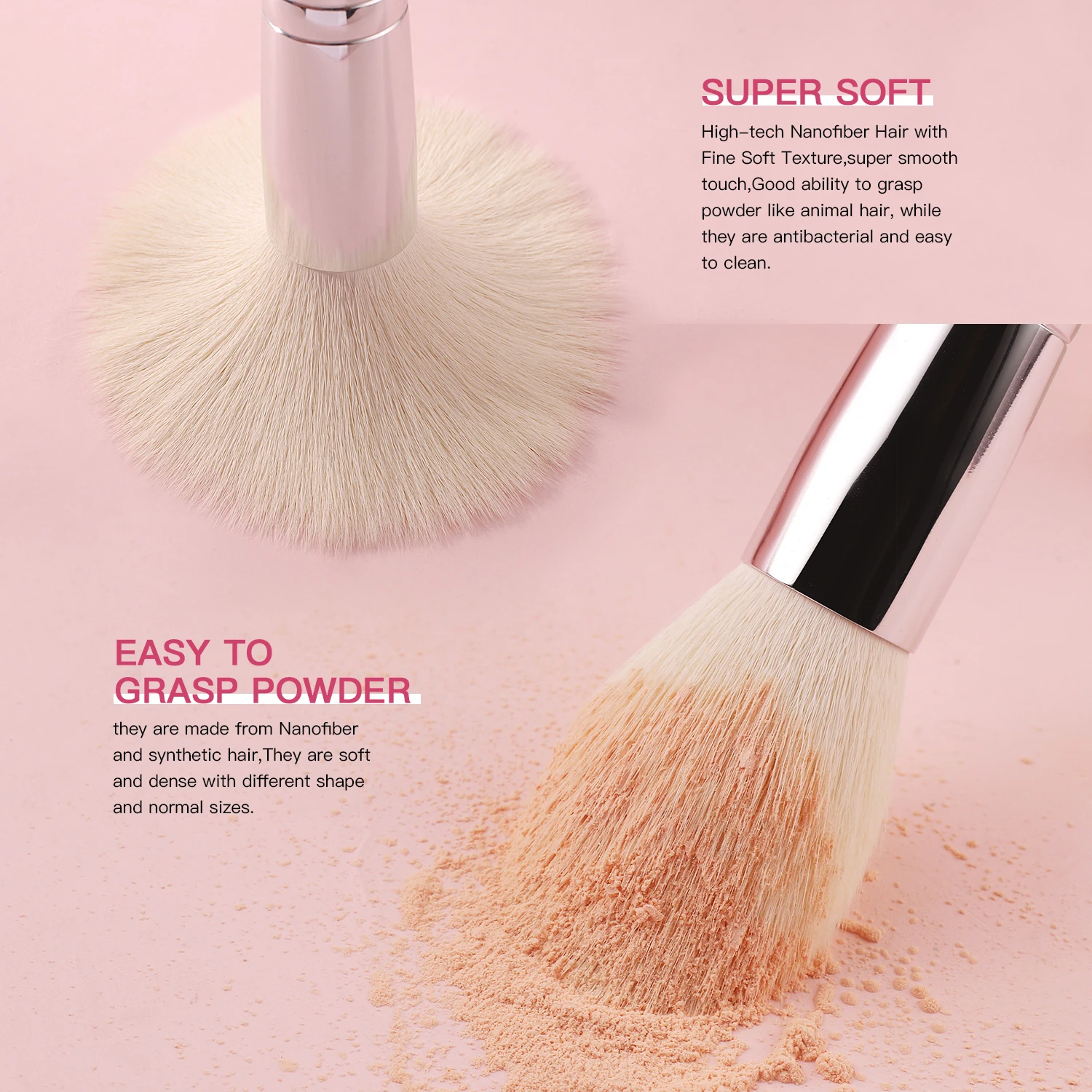 Conjunto de negras brochas maquillaje BEILI, brochas profesionales de pelo Natural de cabra, brochas para base de maquillaje en polvo, brochas para mezclar ojos y maquillaje