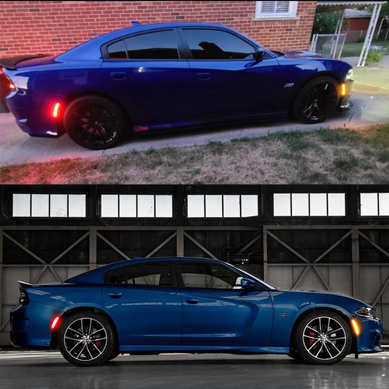 Kit de luces de posición lateral LED completo para parachoques delantero/trasero ámbar/rojo iJDM para Dodge Charger 2015-up, reemplaza las lámparas de marcador lateral OEM de 12V