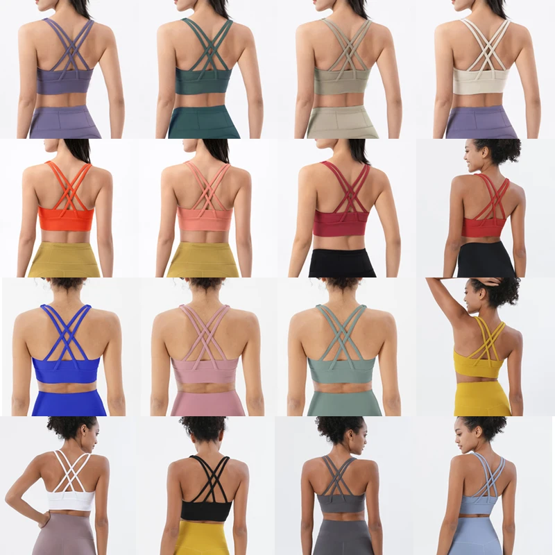 SOISOU-Sujetador deportivo con espalda cruzada para mujer, Bralette recortado para gimnasio, Yoga, Sexy, transpirable, ropa interior, 25 colores