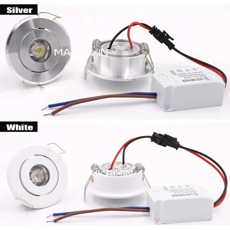 4/10 Uds Mini Downlight Led 1W 3W foco regulable lámpara empotrable AC85-265v luz de techo de aluminio 52mm con controlador