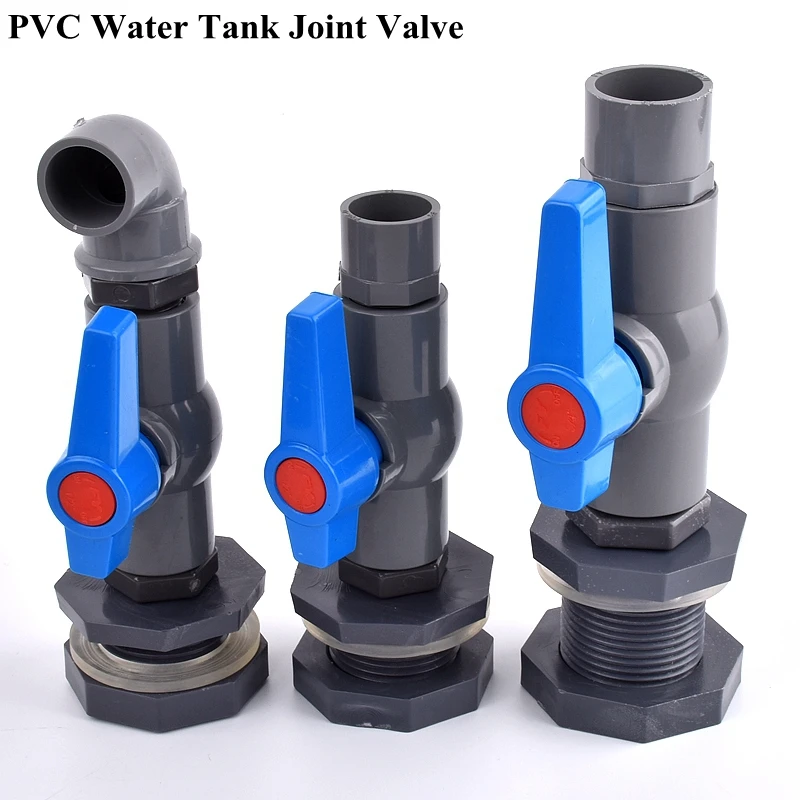 1 Juego de conector de tanque de peces de acuario de PVC de 1/2 "3/4" 1 ", válvula de junta de tubo de drenaje de agua de entrada, accesorios de mamparo para tanque de agua de riego