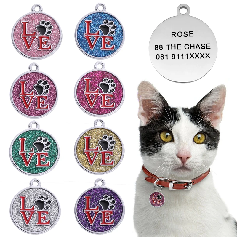 Etiquetas de identificación para perros y gatos, accesorios de decoración, etiquetas de identificación para perros, collares, etiqueta de gato de acero inoxidable, etiqueta personalizada, grabado gratis