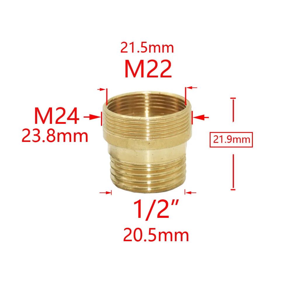 Conector de rosca de latón de 1/2 "a M22/20/24/16/18/28 para grifo, conector de ducha de baño, adaptador de burbujeador de cobre