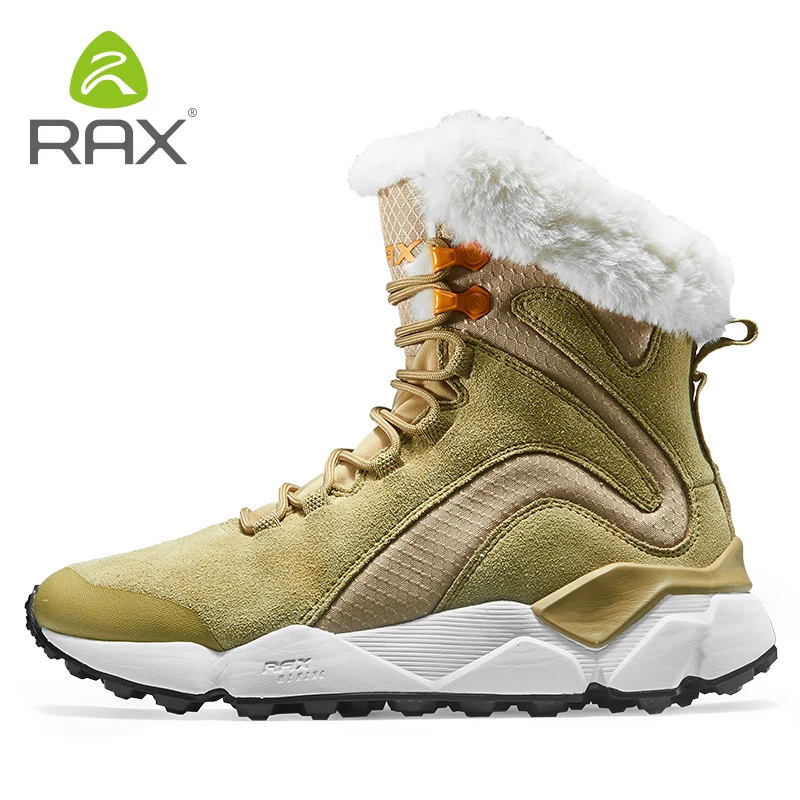 RAX-Botas de cuero con piel para mujer, botines de nieve súper cálidos, zapatos informales de trabajo, Zapatillas altas de goma, Invierno