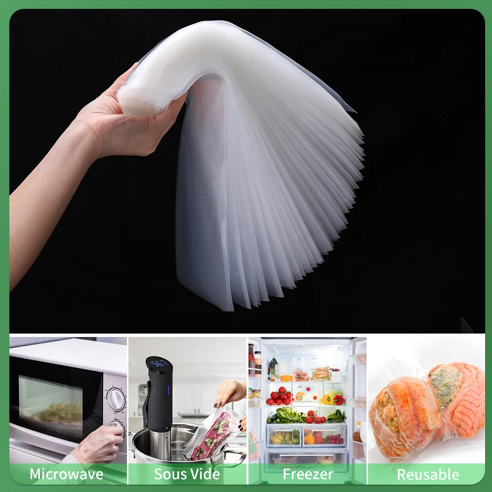 SaengQ bolsas de vacío de cocina para sellador al vacío de alimentos, máquina de embalaje, bolsa de almacenamiento de alimentos, accesorios de cocina sin BPA, 100 unids/lote