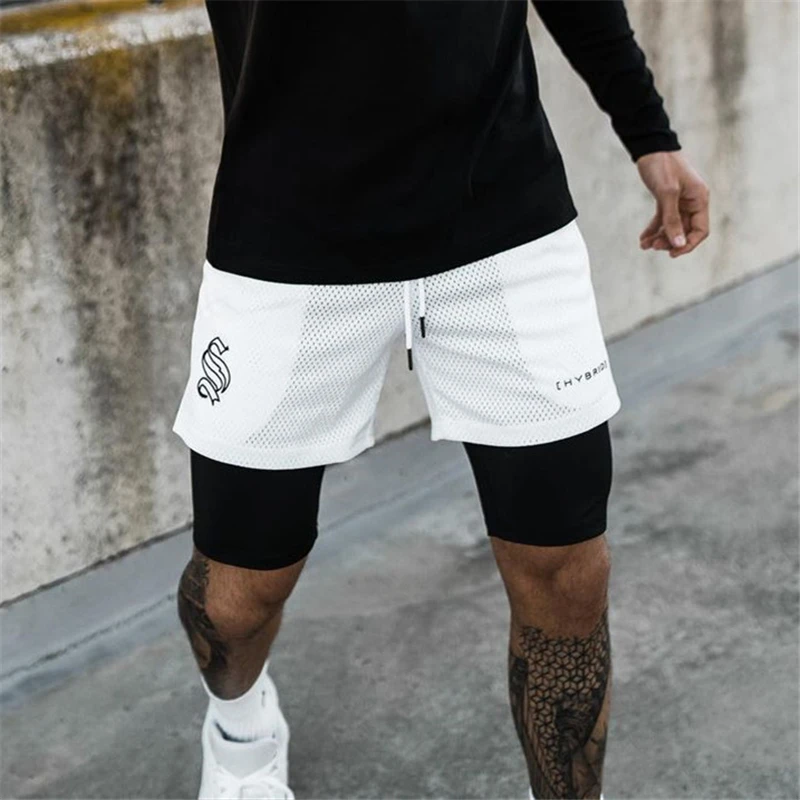 ¡8 colores! Pantalones cortos deportivos 2 en 1 para hombre, Shorts transpirables de malla de camuflaje, de doble cubierta para trotar, correr, secado rápido, gimnasio, Fitness, entrenamiento