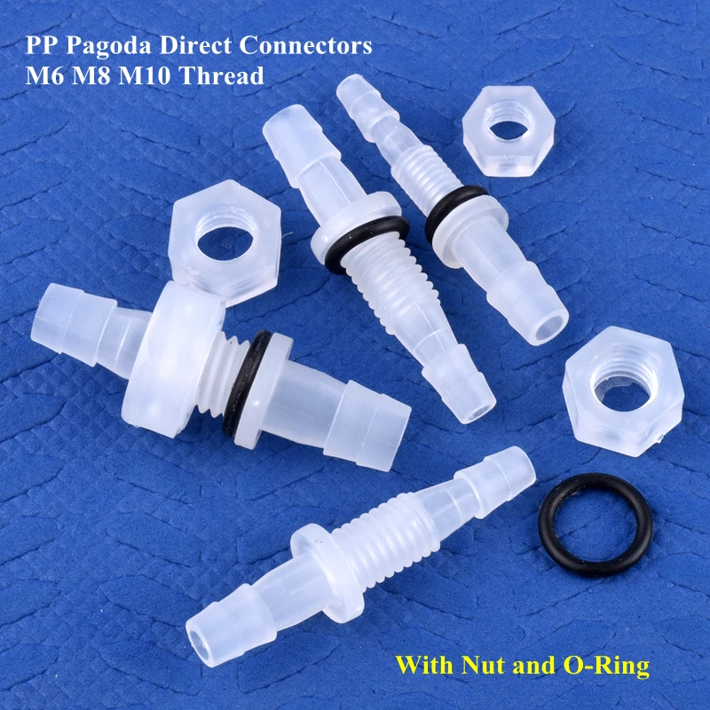 5~200 piezas de conectores hexagonales de PP de 3~8 mm, M6~M10, tipo Pagoda, de conexión directa ​ Adaptador de Bomba de Aire para Acuario con Junta Tórica, Conector para Manguera de Riego de Jardín