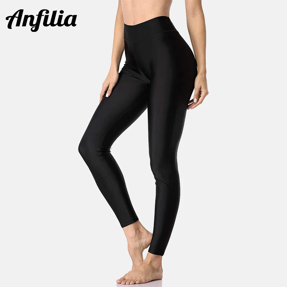 Anfilia Pantalones de natación para mujer Pantalones de natación de talle alto Leggings de natación Medias de natación