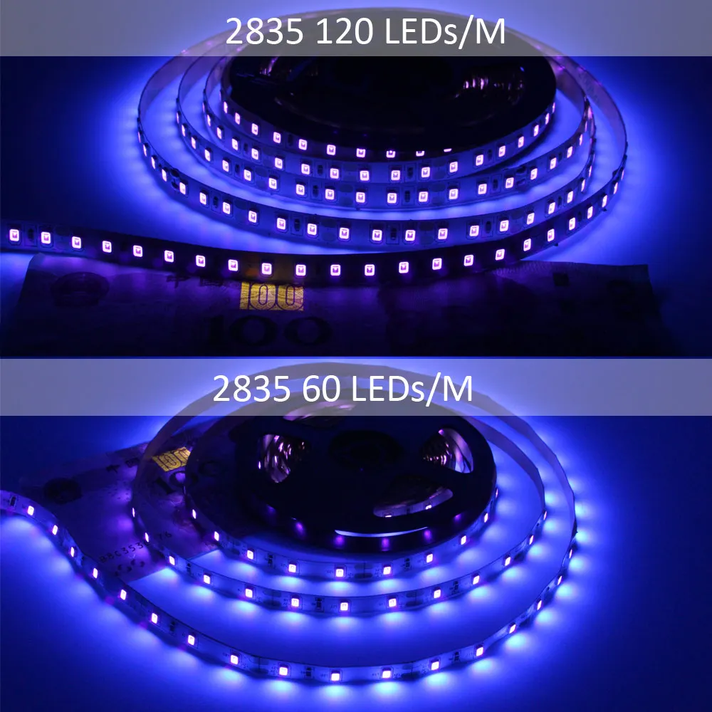 Tira de luces Led UV de 12V 5050 2835 SMD 395-405nm cinta de diodo LED de rayos ultravioleta lámpara de cinta Flexible púrpura para fluorescencia de DJ