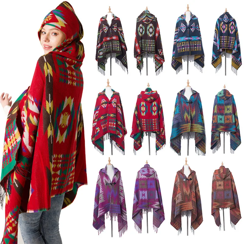 Chal étnico multifunción bohemio, bufanda Tribal con flecos, sudaderas con capucha, cárdigans a rayas, mantas, capa, chal, borlas, Poncho, abrigo