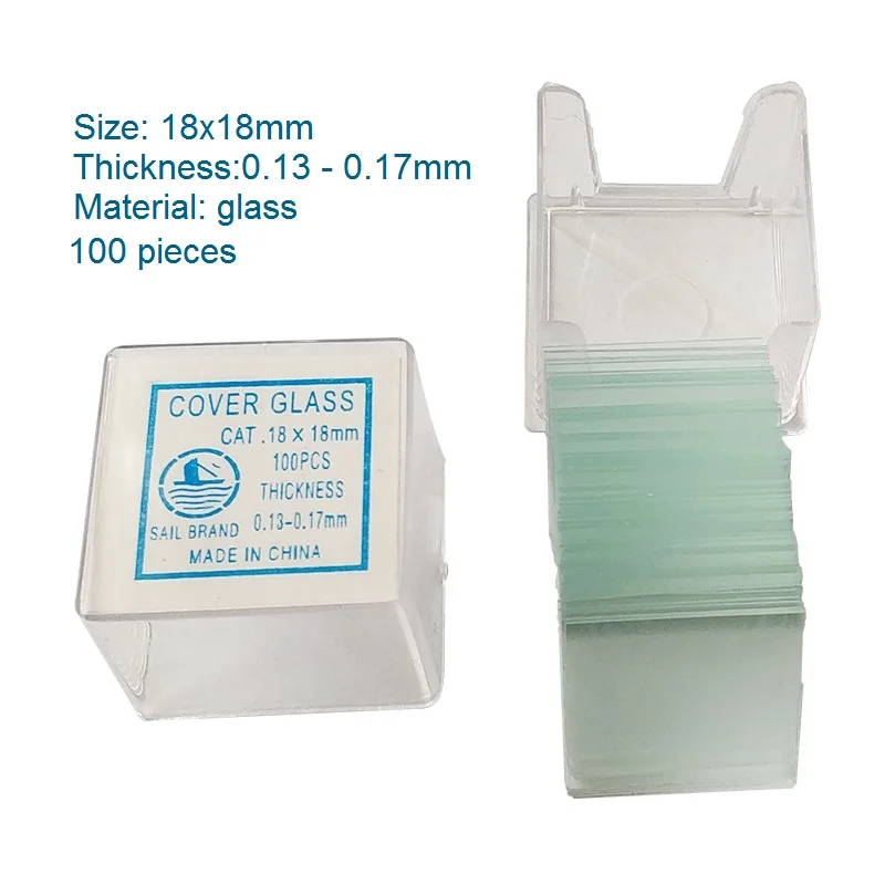 100 Unidades de Cubiertas de Vidrio Profesionales para Microscopio, Portaobjetos de Vidrio de 18x18 MM, Cubiertas para Portaobjetos de Microscopio al por Mayor