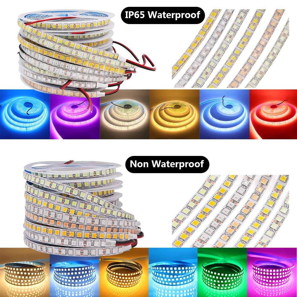 Tira de luces LED de 5M SMD 5050 5054 cinta LED cinta impermeable diodo 12V 2835 luces de neón flexibles 60/120Leds/m luces LED para decoración de habitaciones
