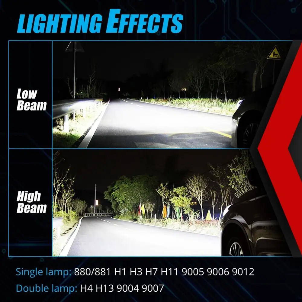 BraveWay 16000LM Bombillas de faros LED H1 H3 H4 LED H7 LED H11 H8 H9 HB3 HB4 faro para coches Turbo bombillas LED 12V Luz Accesorios de coche