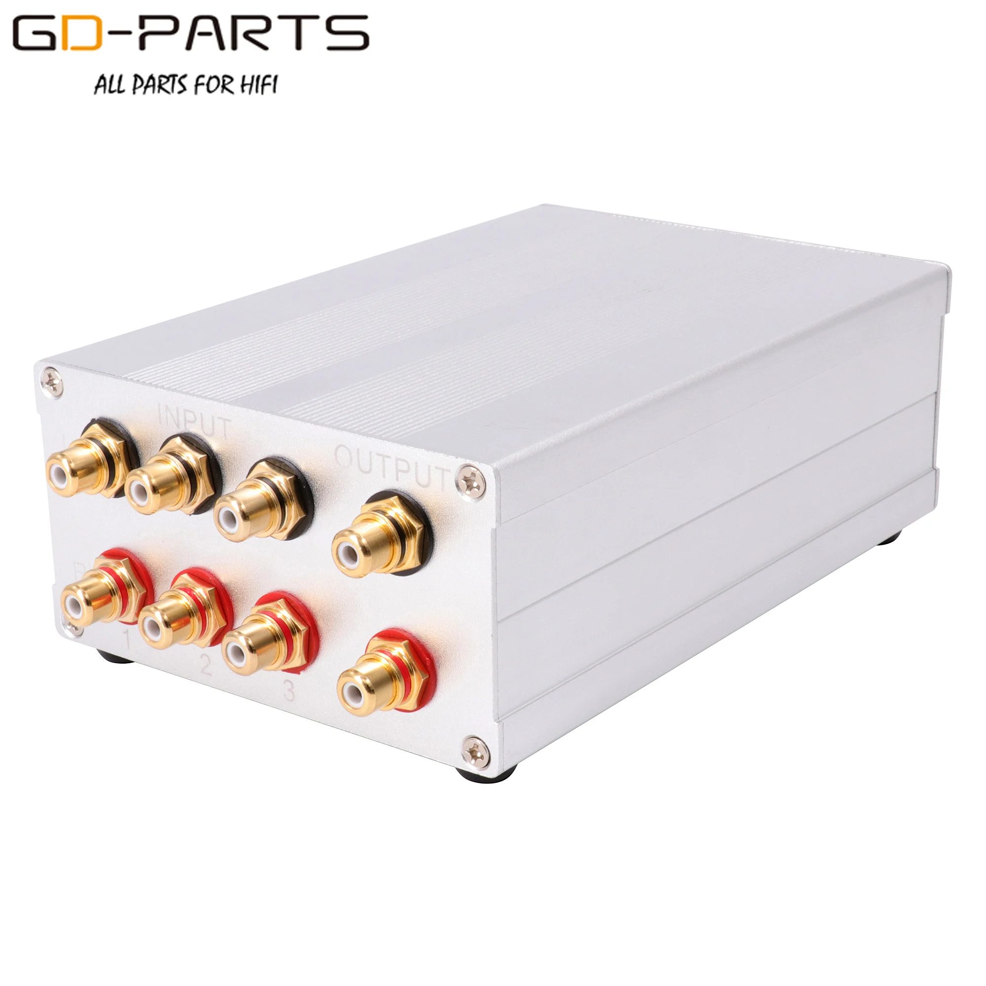 Interruptor cambiador Selector de fuentes de señal de Audio de 3 vías, 1:3 1:4, divisor de chasis de aluminio chapado en oro RCA, conectores WBT, soldadura de cable de PTFE