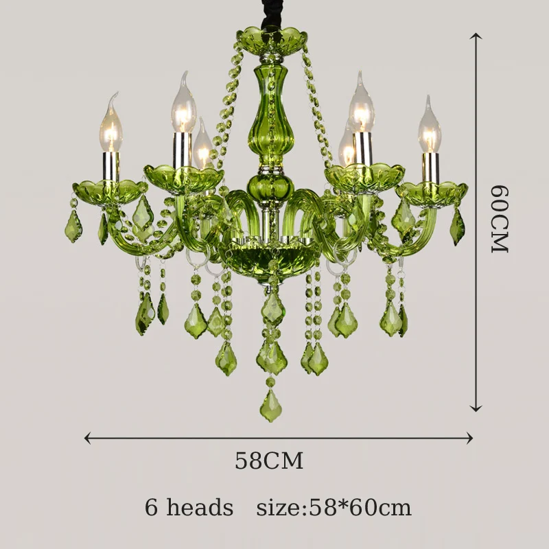 Candelabro de cristal verde de lujo, lámpara colgante de vela E14 para salón de bodas, dormitorio, Villa, Hotel, restaurante, cafetería, Bar
