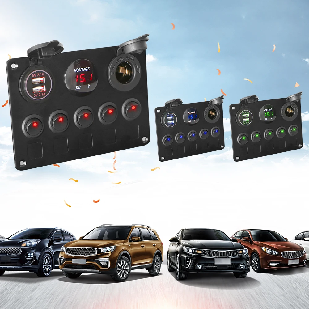 Panel de interruptor LED de 12V, 24V, 5 botones, cargadores USB, calibre de 3,0 voltios para coche, barco, camión, remolque, accesorios para caravana