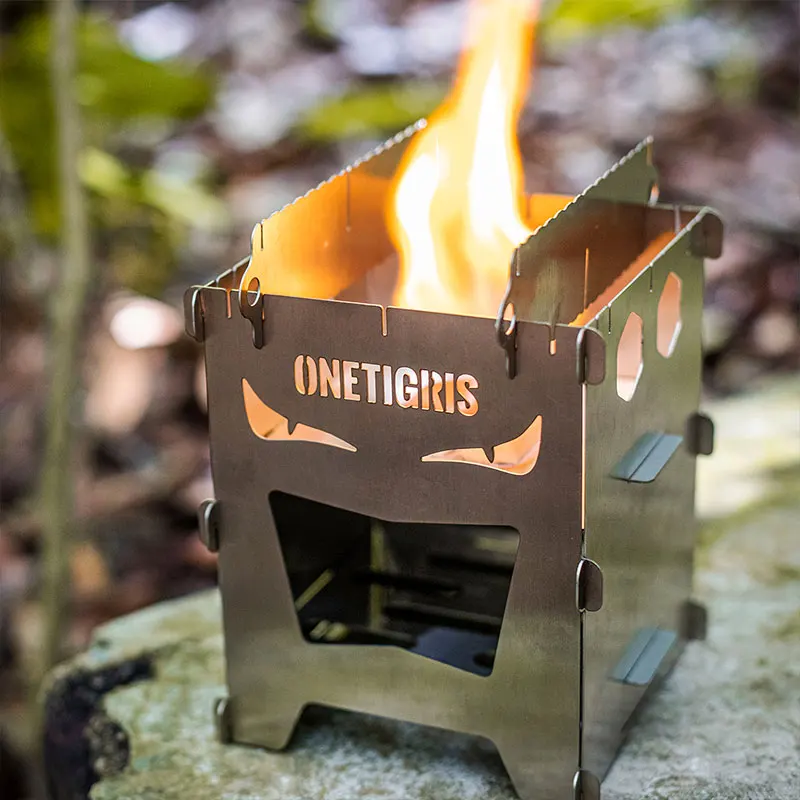 OneTigris-estufa de leña de empalme rocuboide, estufa de leña, versión de ojos malvados, horno portátil para acampar, cocina de supervivencia para Picnic