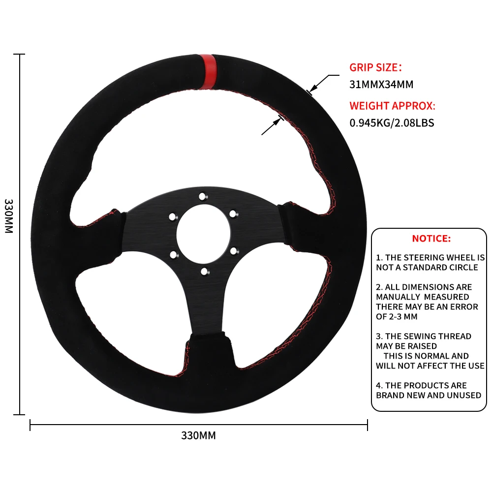 Volante plano de 330mm, marco de aluminio de gamuza, volante Universal de juego de Pc de carreras de deriva de 13 pulgadas