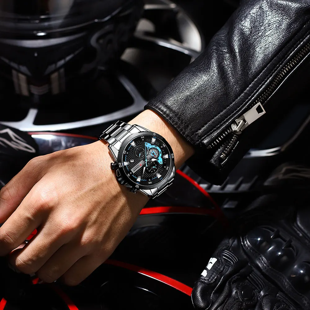 Relojes CURREN de acero inoxidable para hombre, Esfera luminosa de moda creativa con cronógrafo, relojes de pulsera informales para hombre