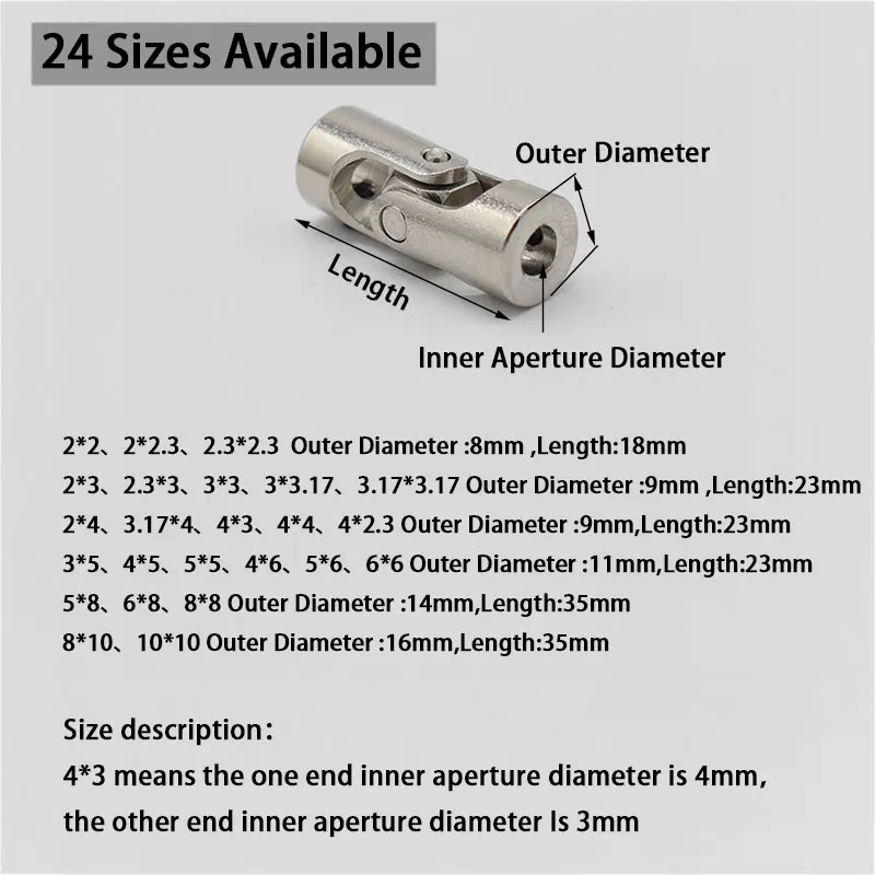 Junta Universal de Metal para coche y barco, modelo Rc, acoplamientos de cardán de 2/3mm/3,175mm/4mm/5mm/6mm/8mm, conector de cardán de Motor de eje