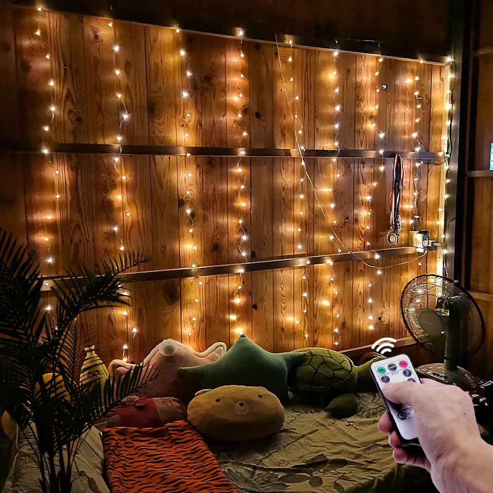 Luces LED impermeables con control remoto, cortina alimentada por USB, iluminación romántica para el hogar, Navidad, boda, 3m x 2m, 8 modos