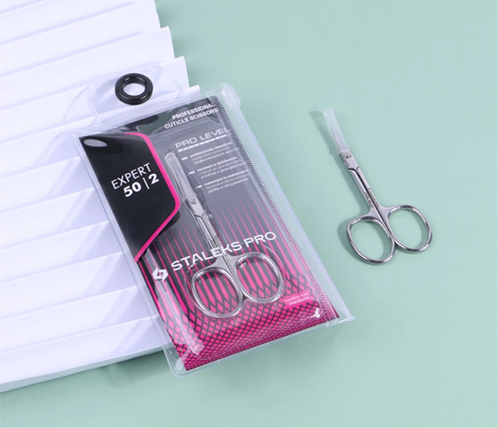 STALEKS Expert-Tijeras de cejas de acero inoxidable 50-2, herramienta para el cuidado de las uñas, exfoliante de boca curva, 1 unidad