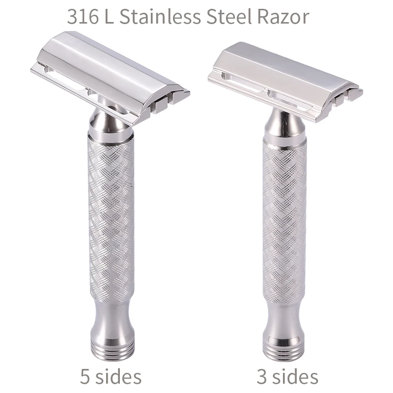 Maquinilla de afeitar de doble filo de seguridad para hombre, Material de acero inoxidable CNC 316 L, con mango antideslizante, maquinillas de afeitar pulidas a mano
