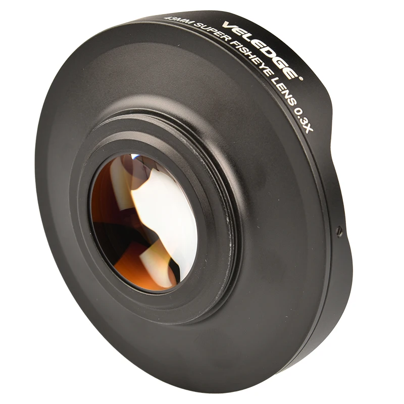 Adaptador de lente VELEDGE Ultra ojo de pez 37MM/43MM 0.3X HD adaptador de lente ancha ojo de pez con capucha solo para cámaras de vídeo videocámaras