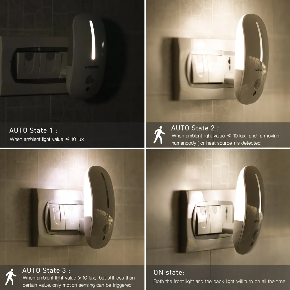 SENSKY Sensor de movimiento LED luz nocturna enchufe estadounidense enchufe UE enchufe británico para pasillo camino