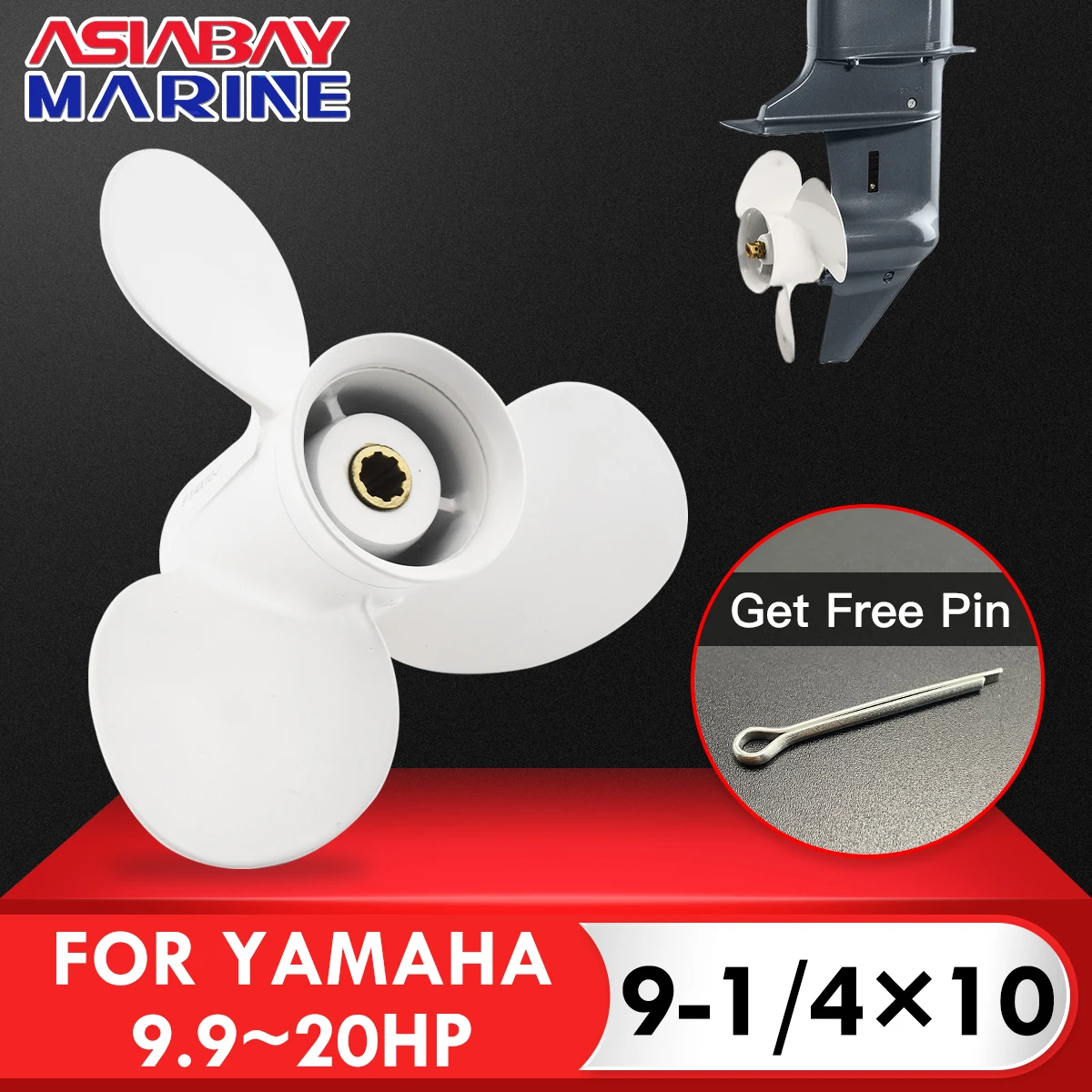Hélice fueraborda para Yamaha 9.9hp 15hp 9 1/4*10 tornillo de aleación de aluminio para barco 3 hojas 8 estriados pieza de motor marino 63V-45952-10-EL