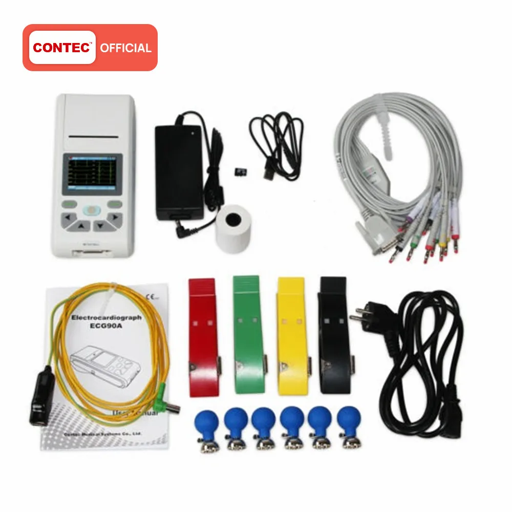 CONTEC-electrocardiógrafo de 12 canales, máquina ECG/EKG, software para PC, pantalla táctil ECG90A