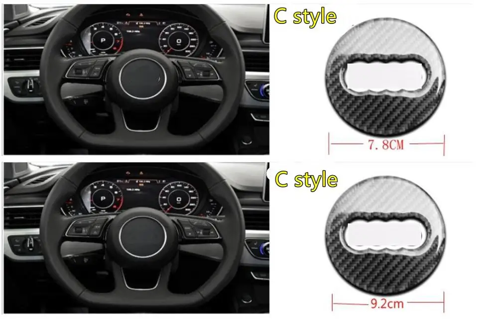 Logotipo del volante de fibra de carbono para coche, cubierta de marco adhesivo para Audi A1 A3 A4 A5 A6 A7 Q3 A6 C7 Q5 A8 Q7 B6 B7, accesorios para automóviles