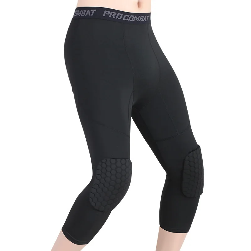 Mallas deportivas para correr para hombre, rodillera anticolisión, pantalones de compresión de secado rápido, mallas de entrenamiento físico de alta elasticidad para gimnasio 3/4