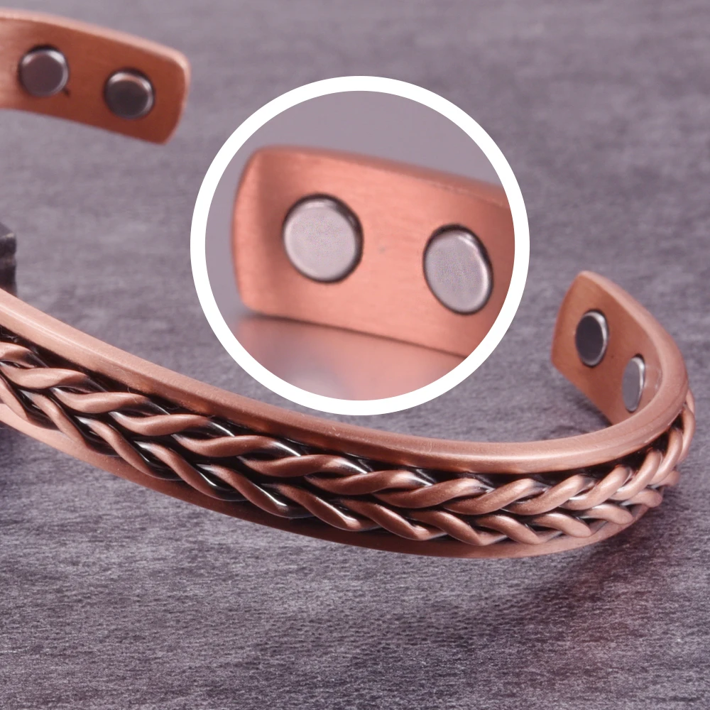 Pulsera magnética de cobre puro trenzado, brazaletes ajustables para hombres y mujeres, antritis, alivio del dolor, joyería energética para la salud