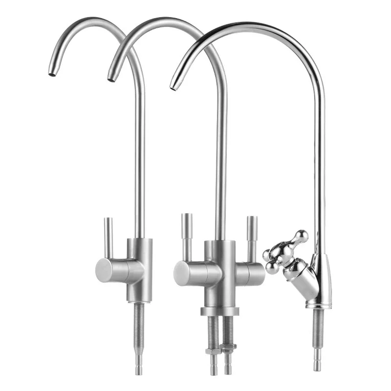 Grifo de agua de cocina de acero inoxidable 304, cromado, conexión de 1/4 pulgadas, grifo de ósmosis inversa para purificador de agua potable