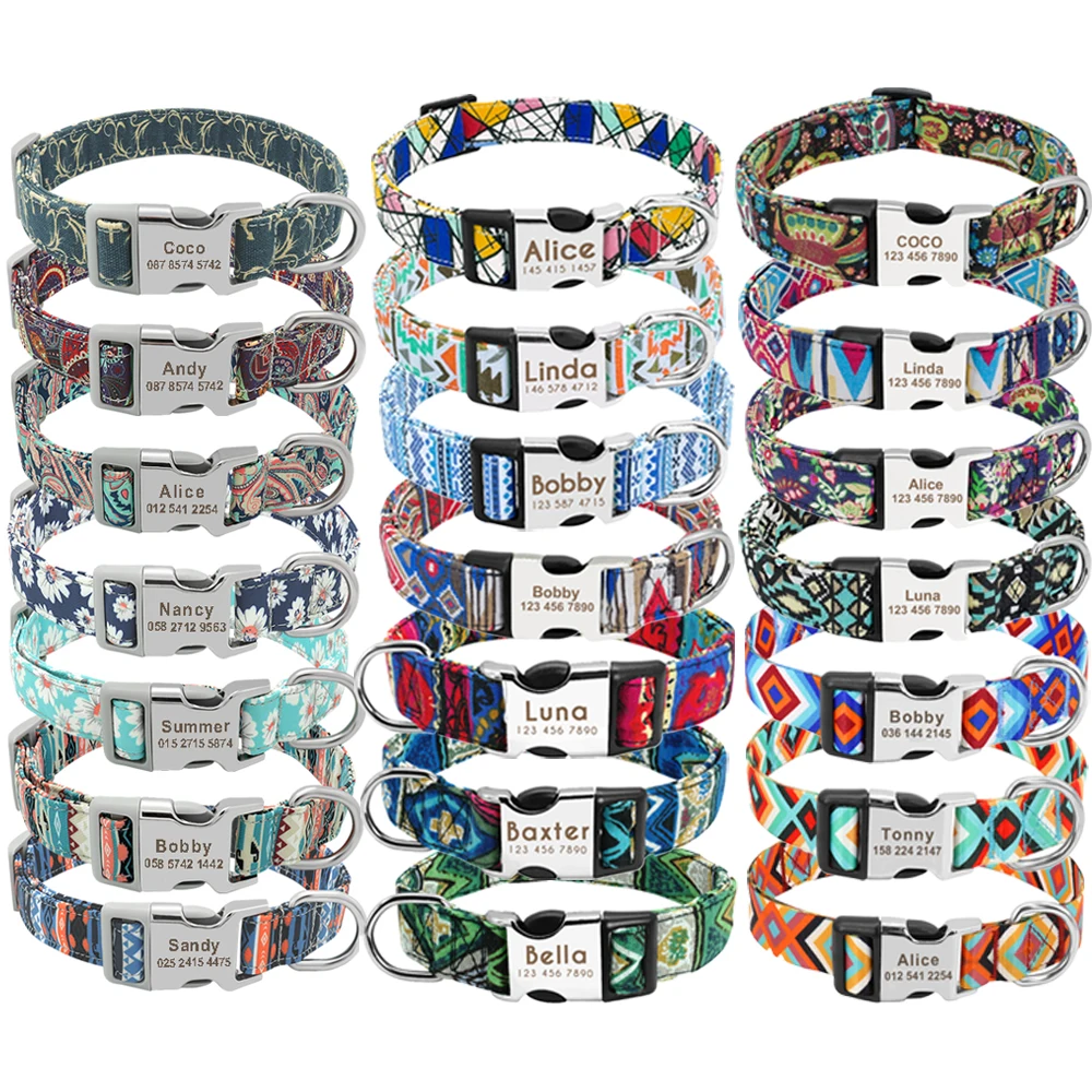 Collar de nailon personalizado para perros, Collar personalizado para mascotas, etiqueta de identificación grabada, hebilla de placa con nombre para perros pequeños, medianos y grandes, Pitbull Pug